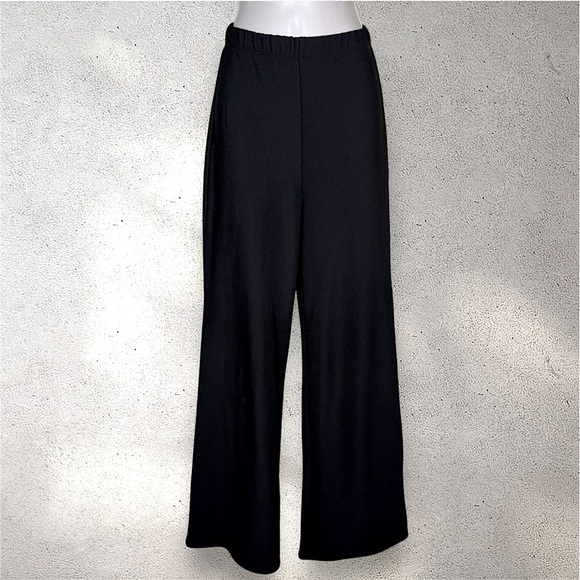 Windsor Black Wide Leg Ribbed Women's Elastic Waist Pants Size S - Picture 1 of 7